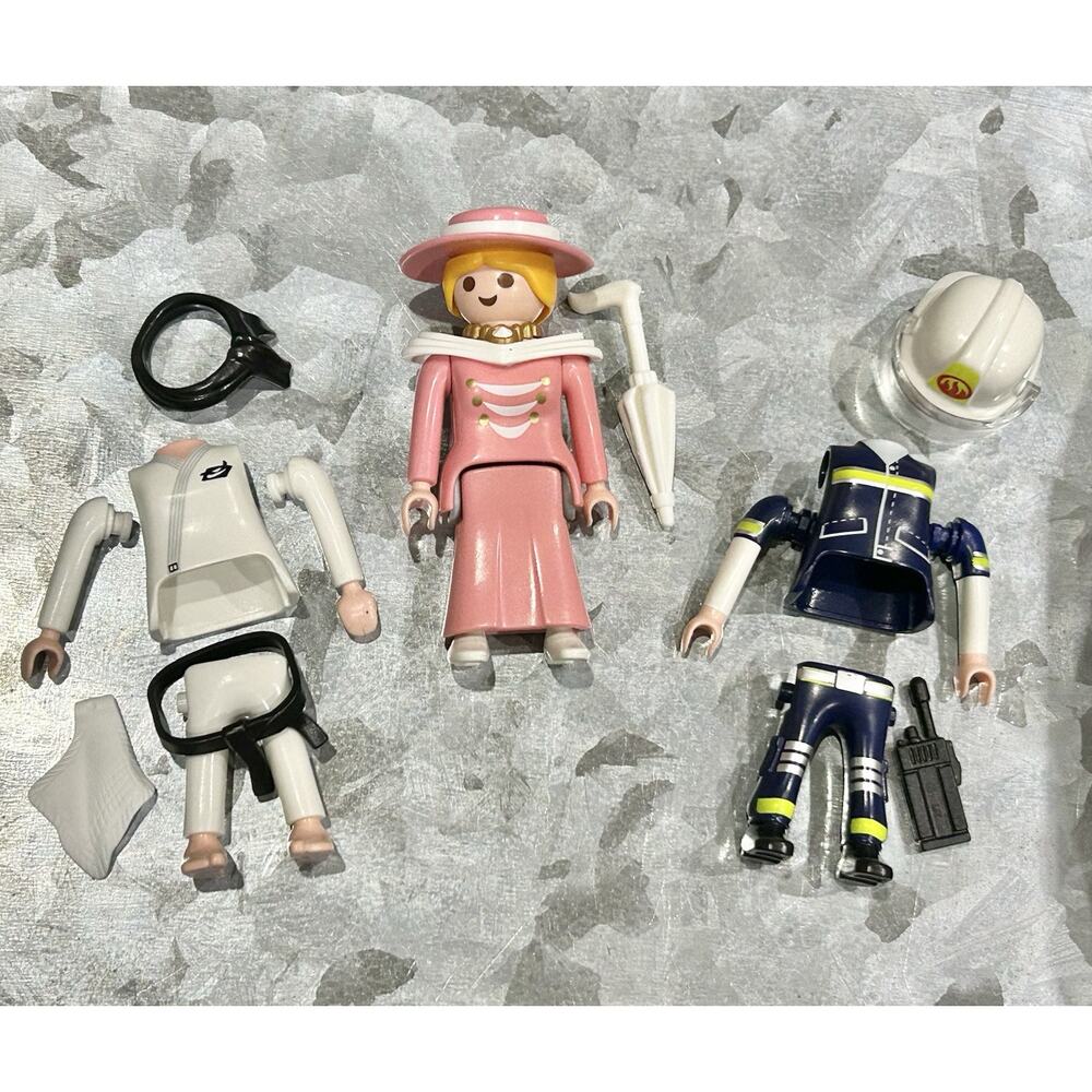 Playmobil 9855‎ 3 in 1 Woman w/ 3 Outfits Karate, Firefighter, Dress - COMPLETE!